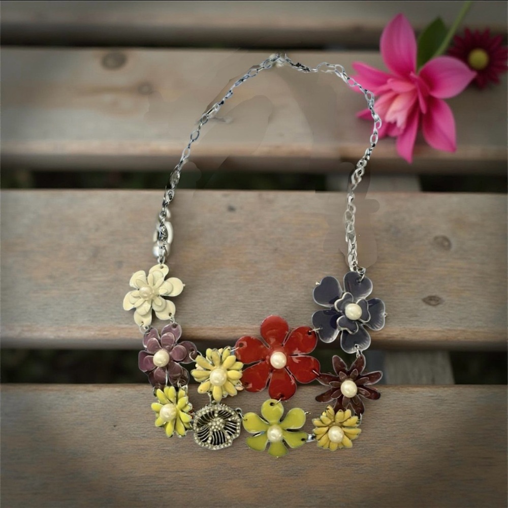 Multi-coloured Bold Enameled Large Flower Pearls Handcrafted in USA 🇺🇸 Layering